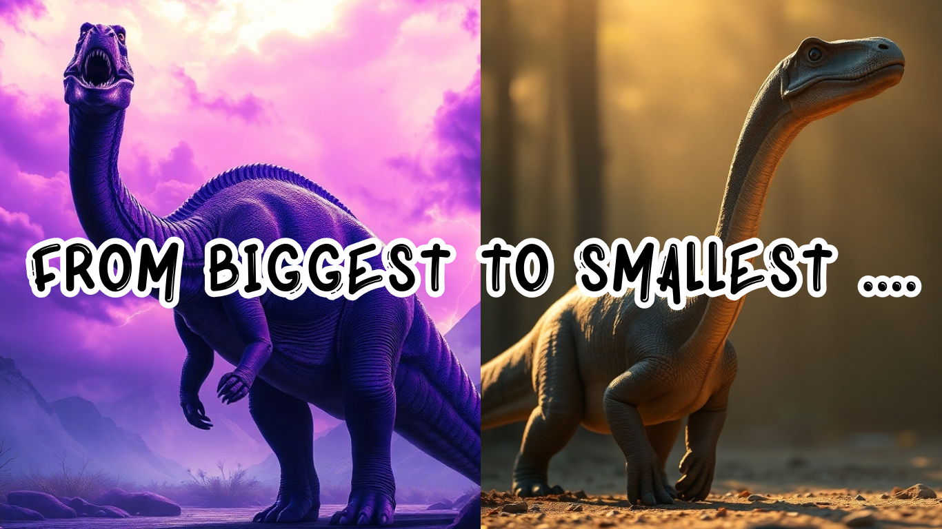 Collage of dinosaur from biggest to smallest Dinosaur